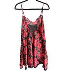 Victoria's Secret Vintage 2-Piece Red Black Floral Satin Robe Chemise Large 80s Photo 3
