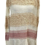 Free People  Linen Blend Open Knit Colorblock Stripe Raw Hem Sweater size Large Photo 0