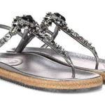 Jimmy Choo Neal Rhinestone Jeweled T-Strap Espadrille Molded Comfort Sandals 36 Photo 0