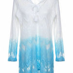 PURE Women’s Lace Ombré Macrame Long Sleeve Boho Cover Up Blouse Blue Size L Photo 0