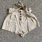 Mustard Seed high waisted tan / beige paper bag shorts with button front Photo 4