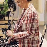 ZARA  TWEED WEAVE JACKET BLAZER W/ GEM JEWEL BUTTON RED/WHITE Size M NEW Photo 4