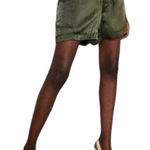 ZARA  Olive Green Satin Cargo Shorts High Waist Size Small Photo 0