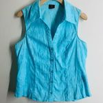 Tribal Blue Sleeveless Textured Button Down Blouse size 12 made in Bulgaria Photo 0