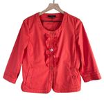 Talbots Ruffle Button Front Collarless Blazer Jacket Cotton Coral Orange, 14P Photo 0