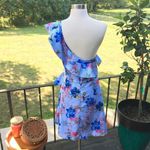 Willow & Clay  Blue Floral Shoulder Ruffle Mini Dress Photo 1