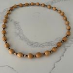 Madewell Wooden Beaded Necklace with Striped Beads 34" long in Tan and Black Photo 3