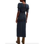 Free People Brielle Midi Dress Mesh Ruched Side Slit Blue Green Printed M NWT Photo 1