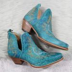 MYRA Turquoise Embroidered Leather Block Heel Western Ankle Booties Women Size 7 Blue Photo 0