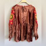 Ivy Jane  Mona Velvet Top Size XS Floral Embroidered Peplum Photo 3
