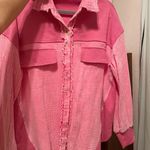 These Three Boutique Frayed Pink Shacket Photo 2