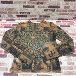 Miaou Graphic Mesh Top in Black and Tan Size M Brown Size M Photo 11