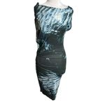 Helmut Lang  Draped Bird Print Asymmetric Dress Blue Grey Sz M Photo 1