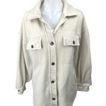 Free People Cream Sherpa Fleece Long Sleeve Button Down Shirt Jacket Size S Photo 0