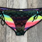 OP Black Crochet Lace Over Rainbow Colored Fabric Swim Bottoms Only Size Large Photo 0