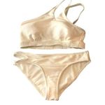 Jessica Simpson Bikini Set Ribbed Cutouts One Shoulder Hipster Off White S Photo 0
