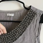 [Lina Tomei] Linen Gray Jeweled Neckline Dress Photo 4