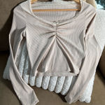 None Elegant Cream Long Sleeve Crop Top Photo 0