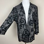 Chico's 2 Blazer Jacket Women Large Black Floral Lace Open Front 3/4 Sleeve Sheer Photo 2