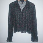 Gloria Vanderbilt  8 Boho Sexy Black Lace Collared Long Sleeved Button Down Top Photo 5