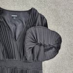 EXPRESS  Pleated‎ Dress Womens S Black Silky Satin Puffy Sleeve Smock Waist Flowy Photo 5