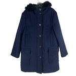 Ann Taylor  Weekend Collection Faux Fur Trim Wool Duffle Coat Blue Size M Photo 8
