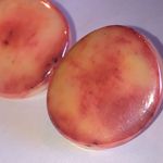 Vintage Glazed Ceramic Pink and Cream Round Earrings Photo 3