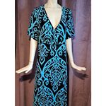 NWT Karalin Maxi Dress Women Sz 14W Teal/Black Aztec Print Banded Waist y2k Photo 3