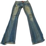 Zana Di  Distressed whiskered Blue Flare Jeans Size 0 embellished back pockets Photo 11