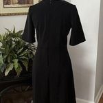 Ann Taylor  Women Black Short Sleeve Shift Dress Small Embellish Black Zipper Photo 3