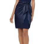 Betsy and Adam Satin Sarong Crepe Dress in Navy, Size 2 New w/Tag Retail $199 Photo 10