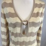 Beige and white long sleeve sexy heart deep cut maxi sweater dress size medium Photo 2