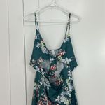 Medium Green, White Floral Tie Front Faux Wrap Midi Dress Green Photo 8