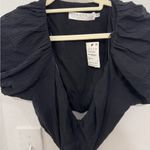 ASTR NWT THE LABEL Puff Sleeve Cutout Gauze Midi BLACK linen dress xS Photo 2