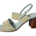 Cole Haan Vintage  Woven Chunky Block Heel Sandals Leather‎ Blue Womens Size 8 Photo 0