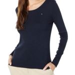 Tommy Hilfiger Scoop Neck Long Sleeve T-Shirt Y2K Nautical Black Size Small Photo 0
