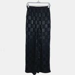 Urban Revivo Checkerboard Pants Women Size 4 Black Satin Wide Photo 1