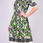 Oscar de la Renta  Black and Green Floral Midi Dress Photo 4