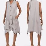 For Cynthia  Sz S Shirt Dress Linen Blend Shark Bite Hem Ruched Pockets Lagenlook Photo 1