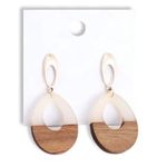 White Wooden Geometric Teardrop Earrings Photo 1