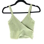 Princess Polly Womens Arlene Top Cropped Ribbed Faux Wrap Knit Green S/M Photo 0