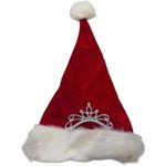 Holiday Red Velvet Santa Hat With Attached Plastic Tiara Princess Christmas Photo 0