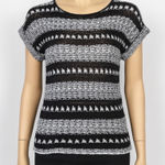 Chico's  Sweater Womens 0 S 4 Black‎ White Open Knit  Short Sleeve Top Coastal Photo 0