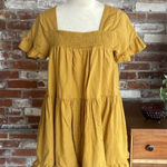 Free People Mustard Yellow Ruffle Trim Short Linen and Cotton Mini Dress Photo 0