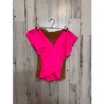 Akira  Pink & Brown Sheer Mesh Wrap Top 3X Off Shoulder V-Neck Stretch NWT Photo 1