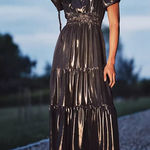 Anthropologie  The Somerset Shine Metallic Edition Tiered Maxi Dress in Size XXS Photo 0
