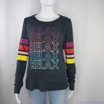 Chaser Relax Rainbow Graphic Stripe Sleeve Open Back Long Sleeve Top size M Photo 1
