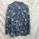 Chico's  women's denim blue cream embroidered floral button down‎ collared shirt Photo 6