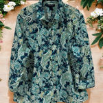 Lands' End  No Iron Supima Blue and Green Paisley Print Comfort Button up Size 16 Photo 0