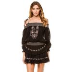 Love Shack Fancy  Black Pink Smocked Embroidered Dress Photo 14